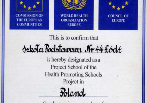 Certyfikat WHO "Szkoła Promująca Zdrowie"